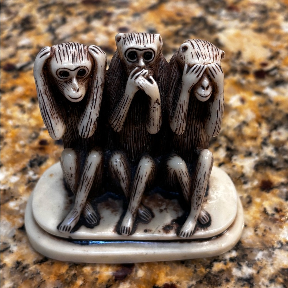 Three Wise Monkeys Figurine in Brown and Cream